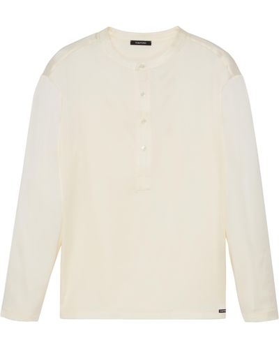 Tom Ford Henley Stretch Silk Pajama Shirt - White