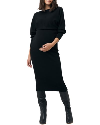 Ripe Maternity Sloan Long Sleeve Rib Stitch Maternity Dress - Black