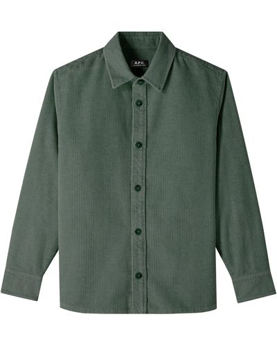 A.P.C. A. P.c. Bobby Oversize Cotton & Linen Corduroy Button-up Shirt Jacket - Green