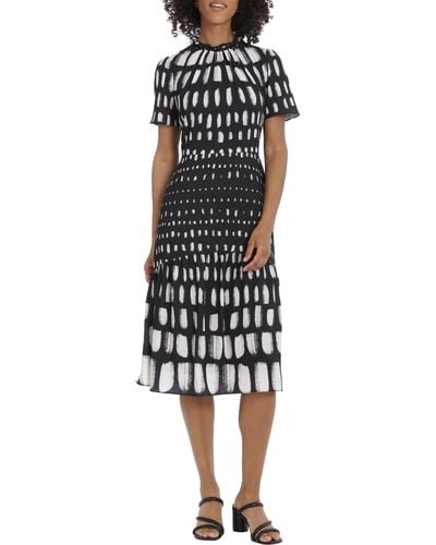 Maggy London Abstract Print Tiered Midi Dress - Black