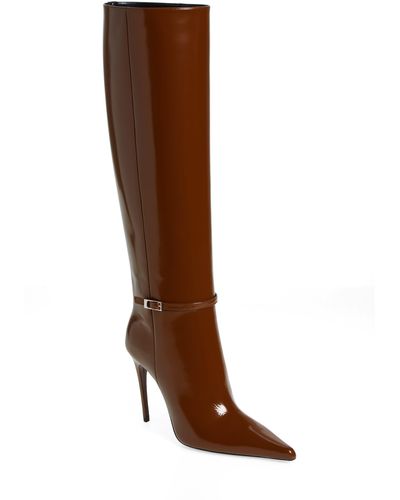 Saint Laurent Vendome Pointy Toe Patent Leather Boot - Brown