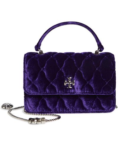 Tory Burch Kira Chevron Velvet Mini Top Handle Chain Wallet - Purple