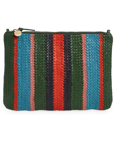 Clare V. Woven Leather Clutch With Tabs - Multicolor