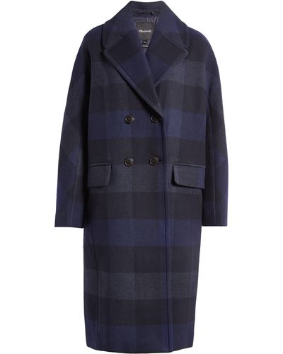 Madewell Plaid Long Wool Blend Topcoat - Blue
