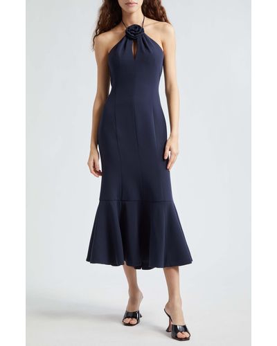 Cinq À Sept Jennie Rosette Detail Crepe Midi Dress - Blue