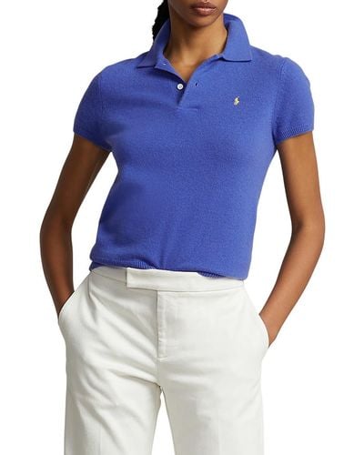 Polo Ralph Lauren Short Sleeve Cashmere Polo Sweater - Blue