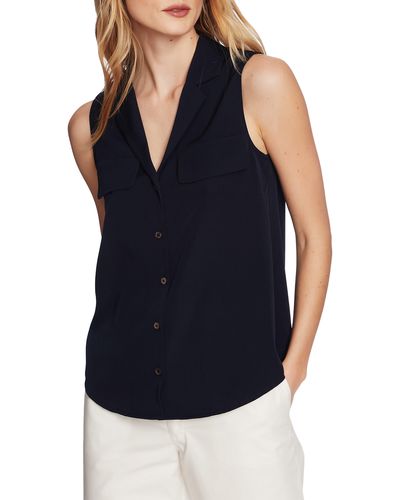 Court & Rowe Collared Button Front Sleeveless Shirt - Blue