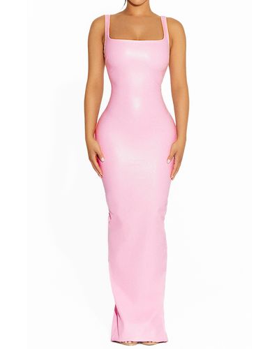 Naked Wardrobe All Faux It Faux Leather Maxi Dress - Pink