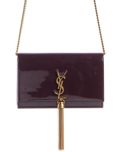Saint Laurent Cassandre Kate Tassel Leather Wallet On A Chain - Purple