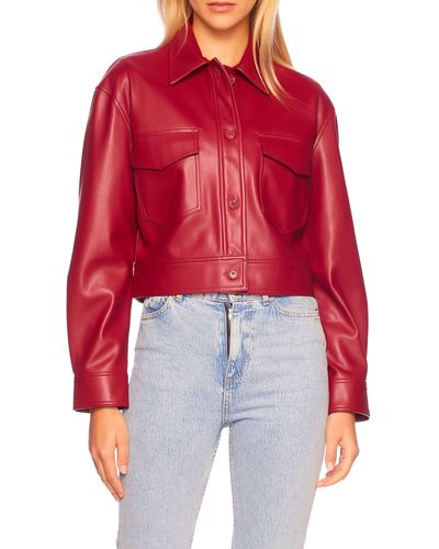 Susana Monaco Faux Leather Crop Cargo Jacket - Red