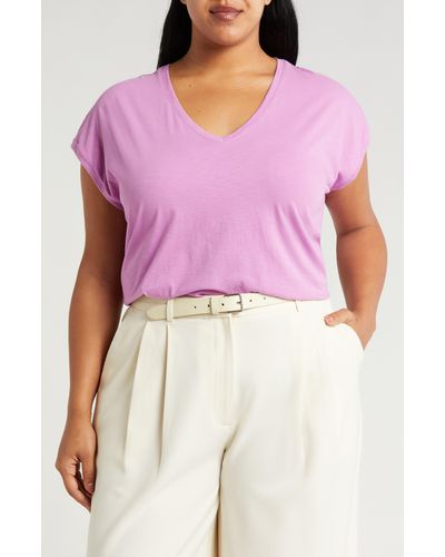 Nordstrom V-neck Pima Cotton Slub T-shirt - Pink