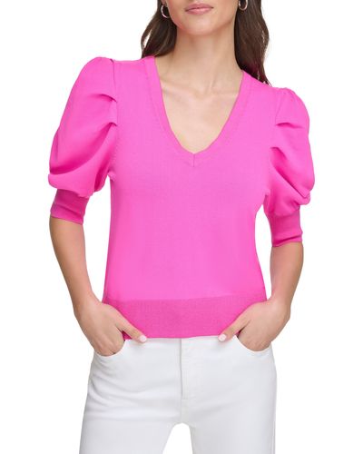 DKNY Puff Sleeve Sweater - Pink
