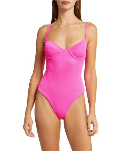Kulani Kinis Ribbed Underwire One-piece Swimsuit - Pink