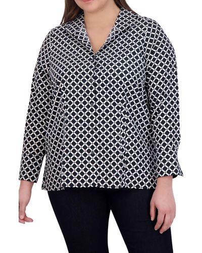 Foxcroft Katie Diamond Print Cotton Button-up Shirt - Black