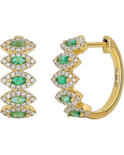 Bony Levy El Mar Station Emerald & Diamond Hoop Earrings - Multicolor