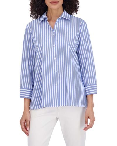 Foxcroft Sandra Stripe Cotton Blend Button-up Shirt - Blue