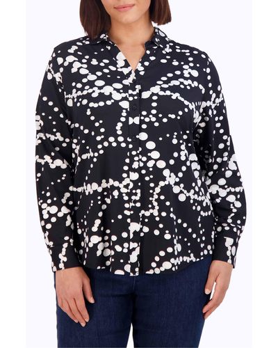 Foxcroft Mary Print Button-up Shirt - Blue