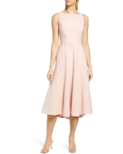 Eliza J Bateau Neck Fit & Flare Dress - Pink