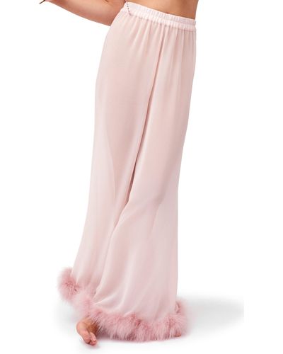 Sleeper Fluffy You Sheer Pajama Pants With Detachable Turkey Feather Trim - Pink