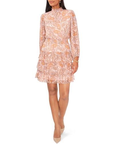 Halogen® Paisley Smocked Long Sleeve Tiered Dress - Pink