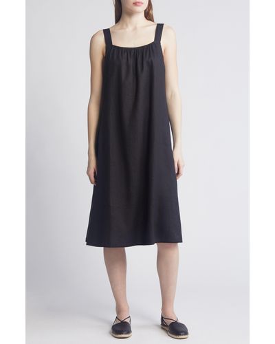 Eileen Fisher Organic Linen Cami Midi Dress - Black