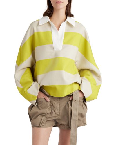 Dries Van Noten Block Stripe Oversize Cotton & Linen Blend Rugby Shirt - Yellow