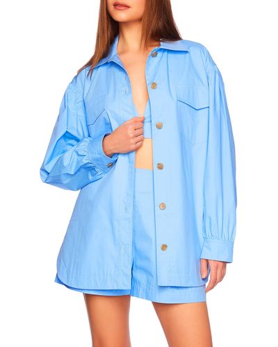 Susana Monaco Cotton Poplin Shirt Jacket - Blue