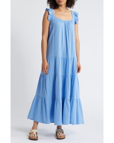 Caslon Caslon(r) Ruffle Tiered Cotton Maxi Dress - Blue