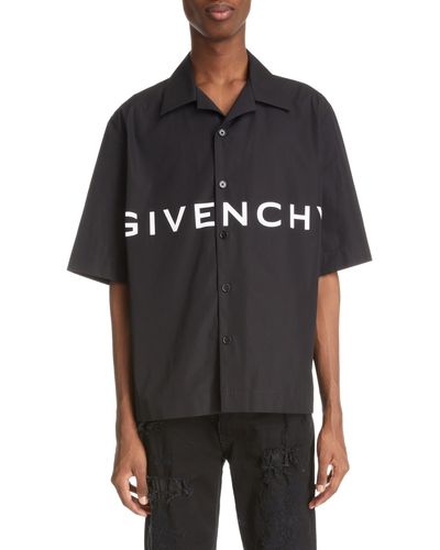 Givenchy Boxy Fit Logo Button-up Camp Shirt - Black
