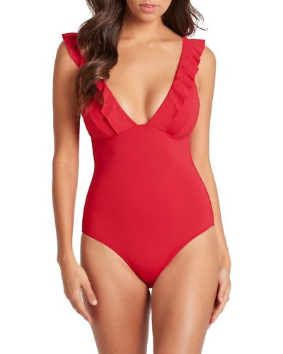 Sea Level Frill One-piece Swimsuit - Red