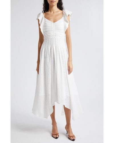 Ramy Brook Bria Pleated Handkerchief Hem Midi Dress - White