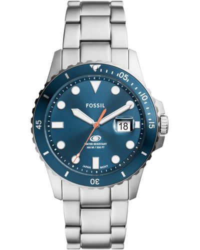 Fossil Blue Gmt Silicone Strap Watch - Gray