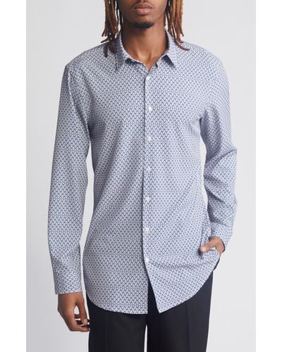 Open Edit Trim Fit Geometric Button-up Shirt - Blue