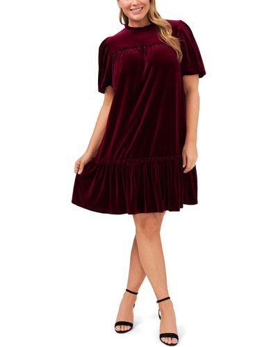Cece Ruffle Velvet Dress - Red