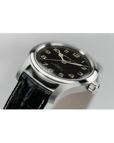 Hamilton Khaki Field Automatic Leather Strap Watch - Black