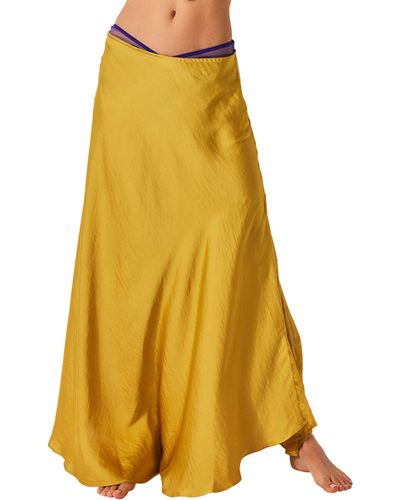 Free People Make You Mine Lace Inset Satin Maxi Slip Skirt - Yellow