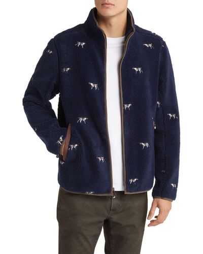 Brooks Brothers Embroidered Dog Fleece Zip Jacket - Blue