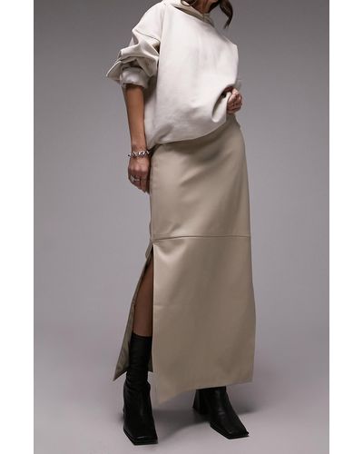 TOPSHOP Faux Leather Maxi Skirt - Brown