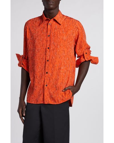 Bottega Veneta Texture Stripe Button-up Shirt - Orange