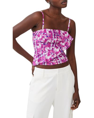French Connection Aria Faris Print Ruched Ruffle Crop Camisole - Purple