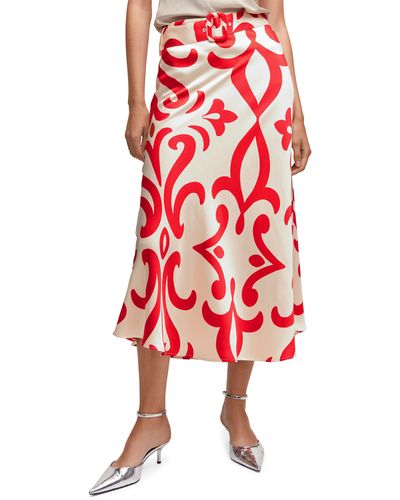 Mango Belted Satin Skirt - Red