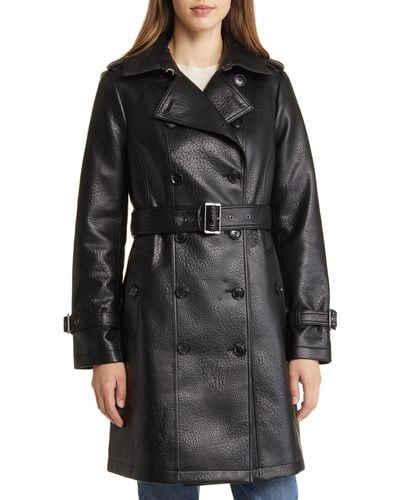 MICHAEL Michael Kors Double Breasted Faux Leather Coat - Black