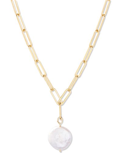 Brook and York Olive Mother-of-pearl Pendant Paper Clip Chain Necklace - Blue
