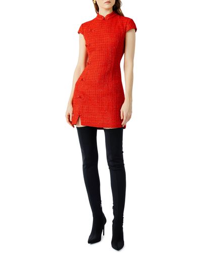 SAU LEE Natasha Tweed Minidress - Red