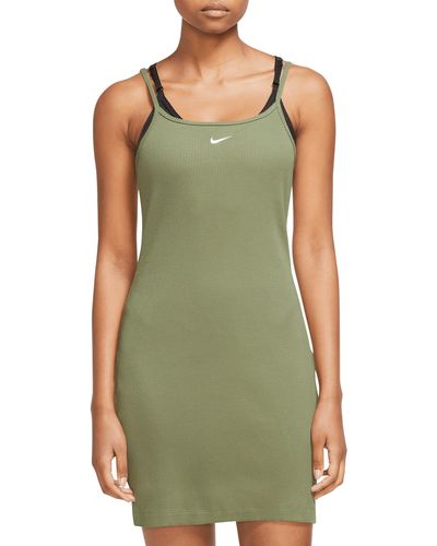 Nike Ribbed Stretch Cotton Minidress - Green