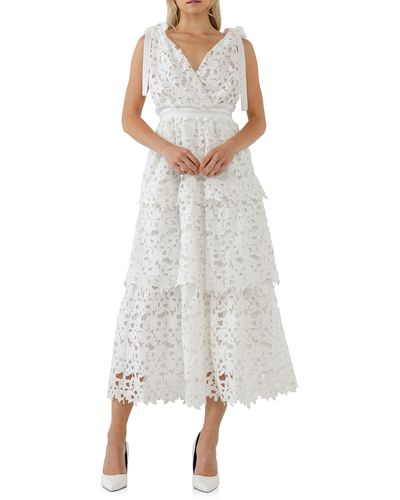 Endless Rose Floral Lace Tiered Dress - White