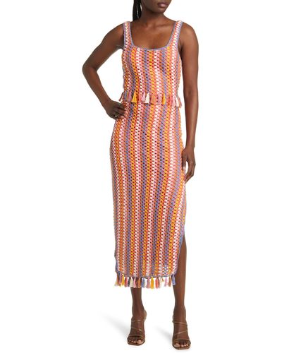 Saylor Aule Sleeveless Crochet Midi Dress - Orange