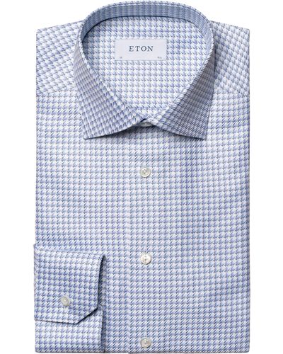 Eton Contemporary Fit Houndstooth Check Cotton Dress Shirt - Blue