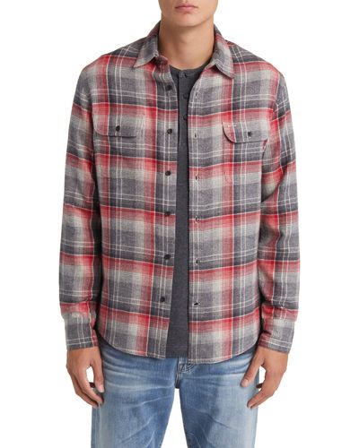 Treasure & Bond Trim Fit Plaid Flannel Button-up Shirt - Red