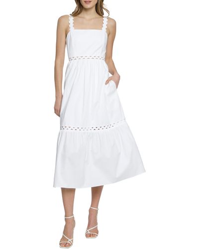 DONNA MORGAN FOR MAGGY Sleeveless Tiered Stretch Poplin Midi Dress - White